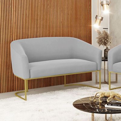 Sofá Namoradeira 2 Lugares Base Industrial Dourado Stella Suede Cinza D03 - D'rossi