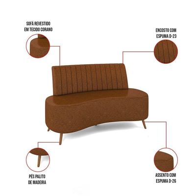 Sofá 2 Lugares Living 160cm Pé Palito Maraú Sintético Pu Marrom K01 - D'rossi