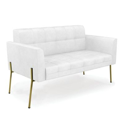 Sofá Namoradeira 2 Lugares Pé De Ferro Dourado Elisa Corano D03 - D'rossi Cor Branco