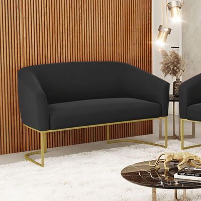 Sofá Namoradeira 2 Lugares Base Industrial Dourado Stella Suede D03 - D'rossi Cor Preto