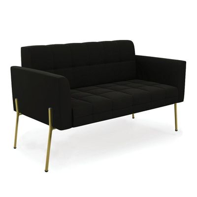 Sofá Namoradeira E Poltrona Pé De Ferro Dourado Elisa Suede D03 - D'rossi Cor Preto