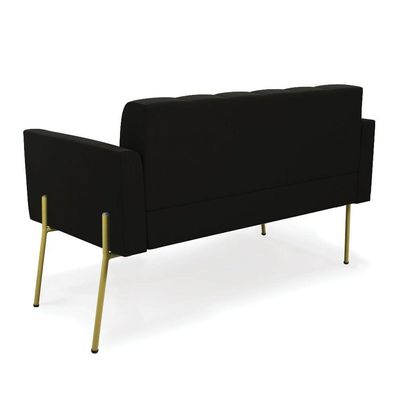 Sofá Namoradeira E Poltrona Pé De Ferro Dourado Elisa Suede D03 - D'rossi Cor Preto
