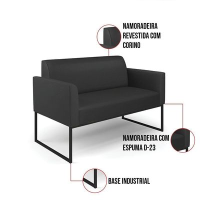 Sofá Namoradeira Com Poltrona Base Industrial Preto Marisa Corino Preto D03 - D'rossi