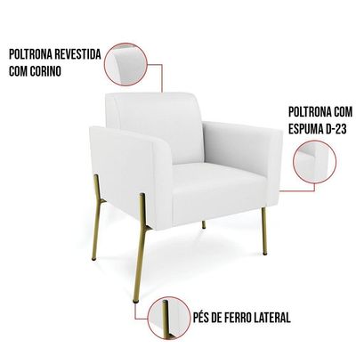 Sofá Namoradeira E Poltrona Pé De Ferro Dourado Marisa Corino Branco D03