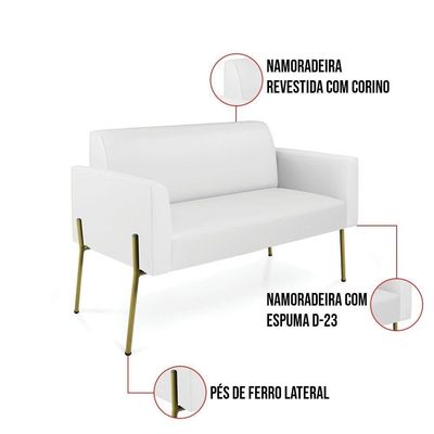 Sofá Namoradeira E Poltrona Pé De Ferro Dourado Marisa Corino Branco D03