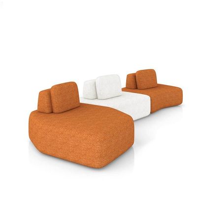 Sofá 3 Lugares Orgânico Com Chaise E 2 Módulos Berlim Bouclê Caramelo/off White K01 - D'rossi