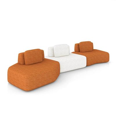 Sofá 3 Lugares Orgânico Com Chaise E 2 Módulos Berlim Bouclê Caramelo/off White K01 - D'rossi