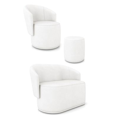 Sofá Namoradeira Com Poltrona E Puff Orgânico Sala Malu Sintético Branco M11 - D'rossi