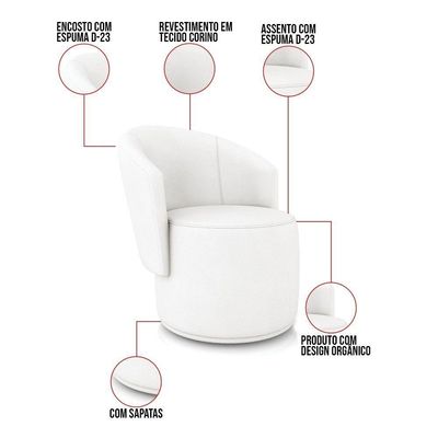 Sofá Namoradeira Com Poltrona E Puff Orgânico Sala Malu Sintético Branco M11 - D'rossi