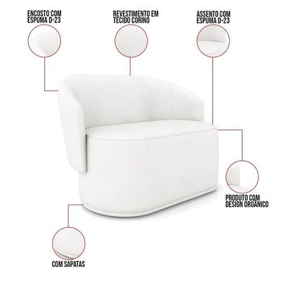 Sofá Namoradeira Com Poltrona E Puff Orgânico Sala Malu Sintético Branco M11 - D'rossi