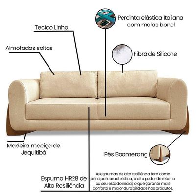 Sofá 2 Lugares 1,60m Lottus Dourado Pés Castanho-Pallazio