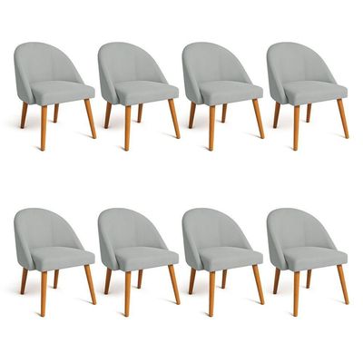 Kit 08 Cadeiras Poltrona De Jantar Luna Suede Cinza Pés Palito Castanho - Pallazio