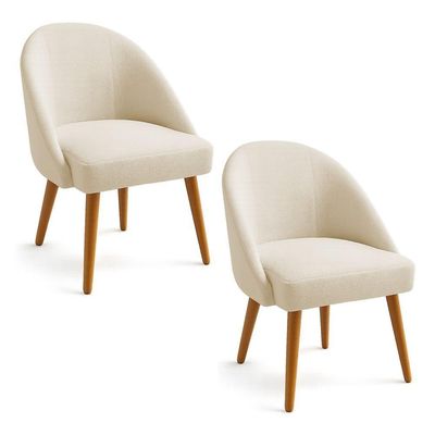 Kit 02 Cadeiras Poltrona De Jantar Estofada Luna Boucle Pés Palito Castanho - Pallazio Cor Bege
