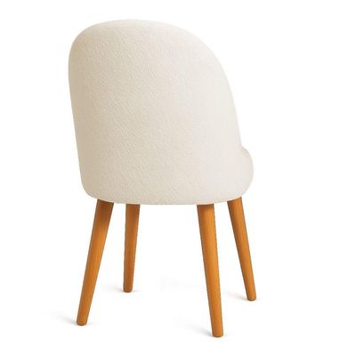 Kit 02 Cadeiras Poltrona De Jantar Estofada Luna Boucle Pés Palito Castanho - Pallazio Cor Bege