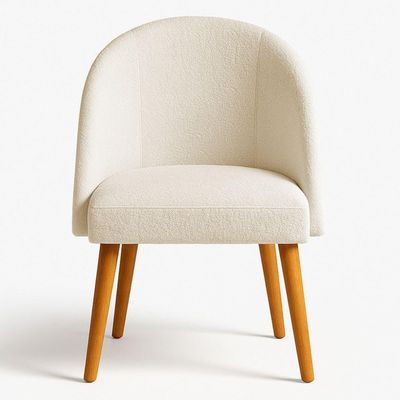 Kit 02 Cadeiras Poltrona De Jantar Estofada Luna Boucle Pés Palito Castanho - Pallazio Cor Bege