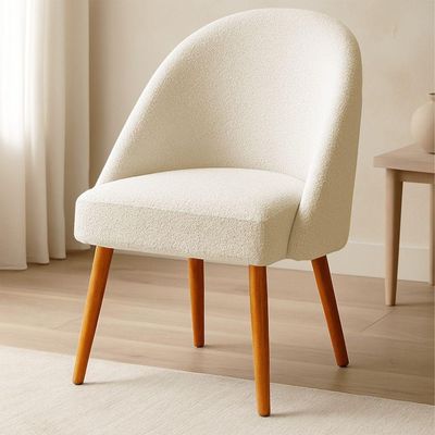 Kit 02 Cadeiras Poltrona De Jantar Estofada Luna Boucle Pés Palito Castanho - Pallazio Cor Bege