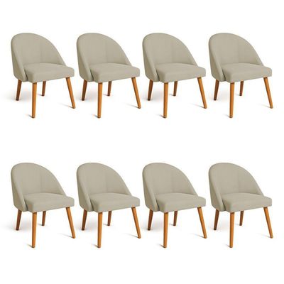 Kit 08 Cadeiras Poltrona De Jantar Luna Suede Capuccino Pés Palito Castanho - Pallazio