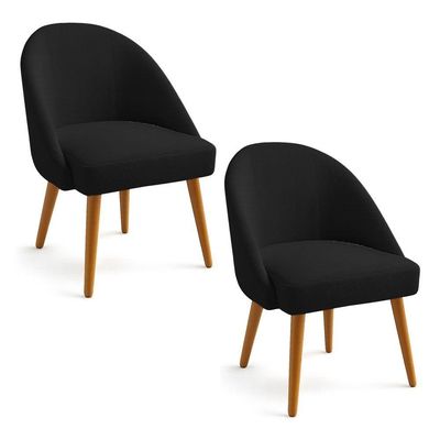 Kit 02 Cadeiras Poltrona De Jantar Estofada Luna Boucle Pés Palito Castanho - Pallazio Cor Preto