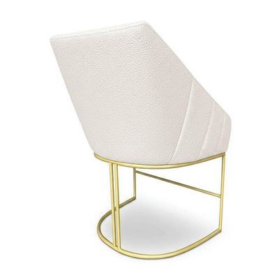 Poltrona Luxo Alana Bouclê Bege Base Ferro Dourado - Pallazio
