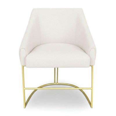 Poltrona Luxo Alana Bouclê Bege Base Ferro Dourado - Pallazio