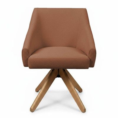 Kit 2 Poltronas Giratórias Alana Bouclê Base De Madeira - Pallazio Cor Terracota