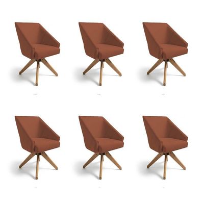 Kit 6 Poltronas Giratórias Alana Veludo Base De Madeira - Pallazio Cor Terracota