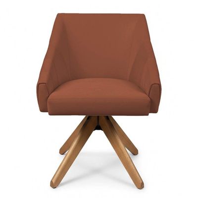 Kit 6 Poltronas Giratórias Alana Veludo Base De Madeira - Pallazio Cor Terracota