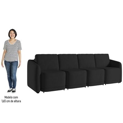 Sofá Cama Casal Para Sala 436cm Polska Z08 Veludo Preto - Mpozenato