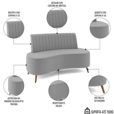 Sofá 2 Lugares Para Sala Living 160cm Pés Palito Tamar Z08 Veludo Cinza - Mpozenato