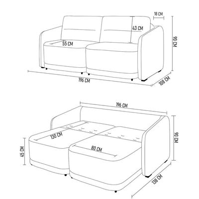 Sofá Cama Casal Para Sala 196cm Polska K04 Veludo Bege - Mpozenato