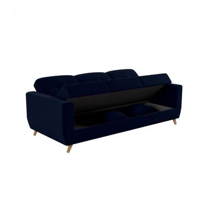 Sofá Cama Casal Reclinável Com Baú Pamela - Azul Marinho