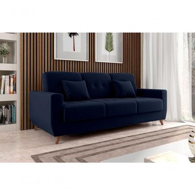 Sofá Cama Casal Reclinável Com Baú Pamela - Azul Marinho