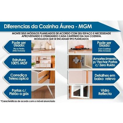 Balcão Cozinha P/ Cooktop C/ Tampo áurea C/ 2 Portas 80cm Cinamomo/platina - Mgm
