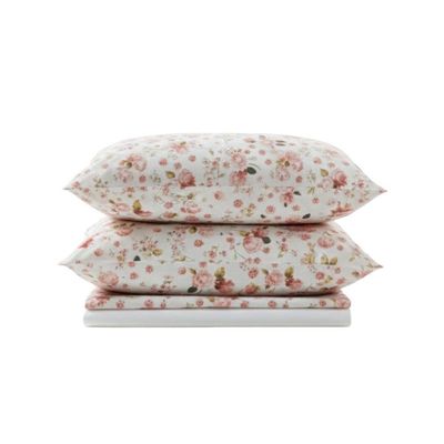 Jogo De Lençol Bella Casal 4 Peças Percal 200 Fios Estampado Floral - Rosa Sereno - 100% Poliéster