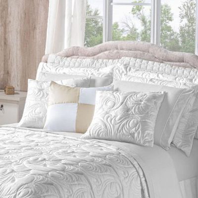 Kit Cobre Leito Colcha Diamante King 5 Peças Bordado Floral Dupla Face 180 Fios - Branco - 100% Poliéster