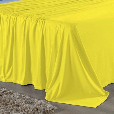 Jogo De Cama Solteiro Nobre 3 Peças Lençol Com Elástico De 30cm De Altura Malha 100% Algodão - Amarelo / Azul-bebê