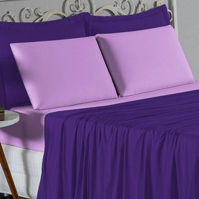 Jogo De Cama Queen Nobre 4 Peças Lençol Com Elástico De 30cm De Altura Malha 100% Algodão - Roxo / Lilás