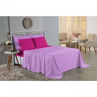 Jogo De Cama Solteiro Nobre 3 Peças Lençol Com Elástico De 30cm De Altura Malha 100% Algodão - Lilás / Pink