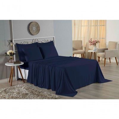Lençol De Cima Queen Nobre 1 Peça 2,50m X 2,40m Malha 100% Algodão - Azul-marinho