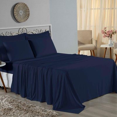Lençol De Cima Queen Nobre 1 Peça 2,50m X 2,40m Malha 100% Algodão - Azul-marinho