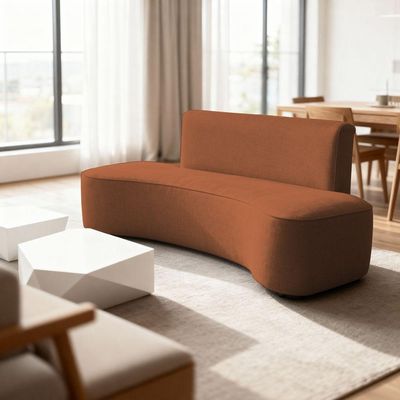 Sofá Curvo Design Orgânico Luxo Sala Contemporânea Suede Cor:terracota