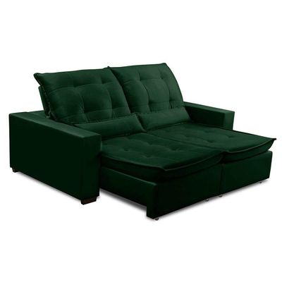 Sofa Retratil Reclinavel 2 Lugares 1,90m Atlantis Veludo Verde Folha Lansofbr
