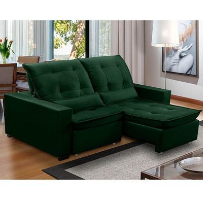 Sofa Retratil Reclinavel 2 Lugares 1,90m Atlantis Veludo Verde Folha Lansofbr