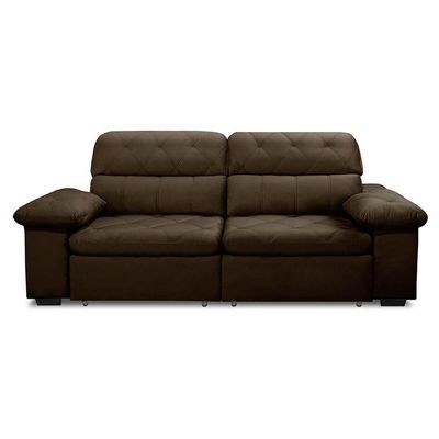 Sofa Retratil Reclinavel 2 Lugares 2,70m Crystal Veludo Marrom Lansofbr