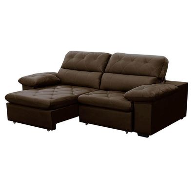 Sofa Retratil Reclinavel 2 Lugares 2,70m Crystal Veludo Marrom Lansofbr