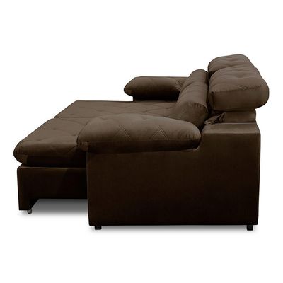 Sofa Retratil Reclinavel 2 Lugares 2,70m Crystal Veludo Marrom Lansofbr