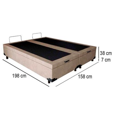 Cama Box Baú Queen Bipartido Suede Mega Cama Bege 158x198x45cm