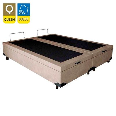 Cama Box Baú Queen Bipartido Suede Mega Cama Bege 158x198x45cm