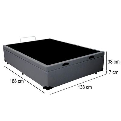 Cama Box Baú Casal Sintético Mega Cama Cinza 138x188x45cm