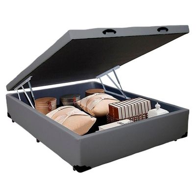 Cama Box Baú Casal Sintético Mega Cama Cinza 138x188x45cm